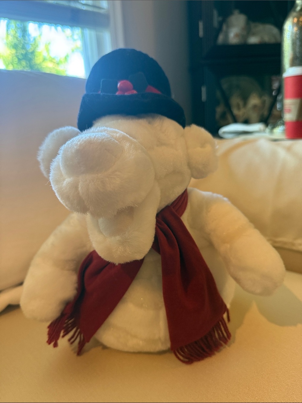Vintage Walt Disney White Plush Tigger with red scarf and Christmas top hat
